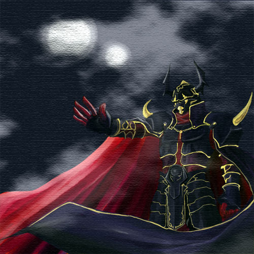 golbez, final fantasy, final fantasy iv, lowres, 1990s (style), armor, cape, helmet, male focus, moon, night, retro artstyle, solo