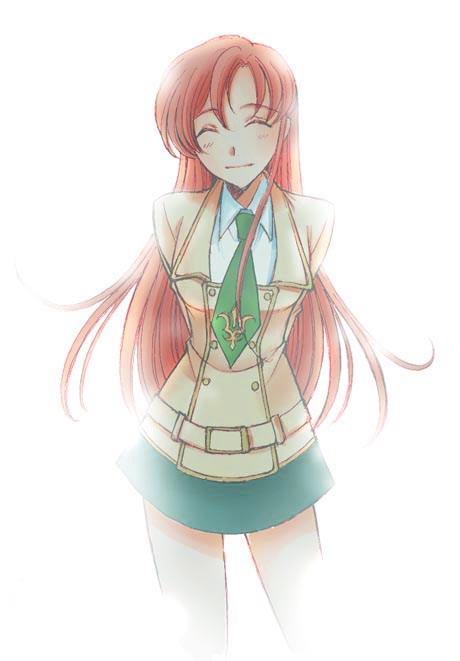fujikazu, shirley fenette, code geass, 00s, 1girl, :d, ^ ^, arms behind back, blazer, blush, closed eyes, female focus, green necktie, green skirt, jacket, long hair, long sleeves, miniskirt, necktie, open mouth, school uniform, serafuku, skirt, smile, solo, very long hair