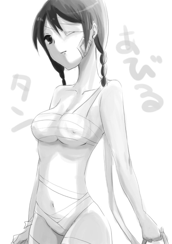 motimotiko, kobushi abiru, sayonara zetsubou sensei, bad id, bad pixiv id, 00s, 1girl, bandage over one eye, bandages, female focus, greyscale, monochrome, solo