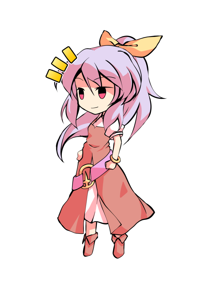 dairi, watatsuki no yorihime, touhou, commentary request, large variant set, variant set, 1girl, belt, bow, brown dress, brown shoes, chibi, chibi only, dress, full body, hair bow, high ponytail, long hair, o-ring, ponytail, puffy short sleeves, puffy sleeves, purple belt, purple hair, shirt, shoes, short sleeves, skirt, solo, tachi-e, transparent background, white shirt, white skirt, yellow bow