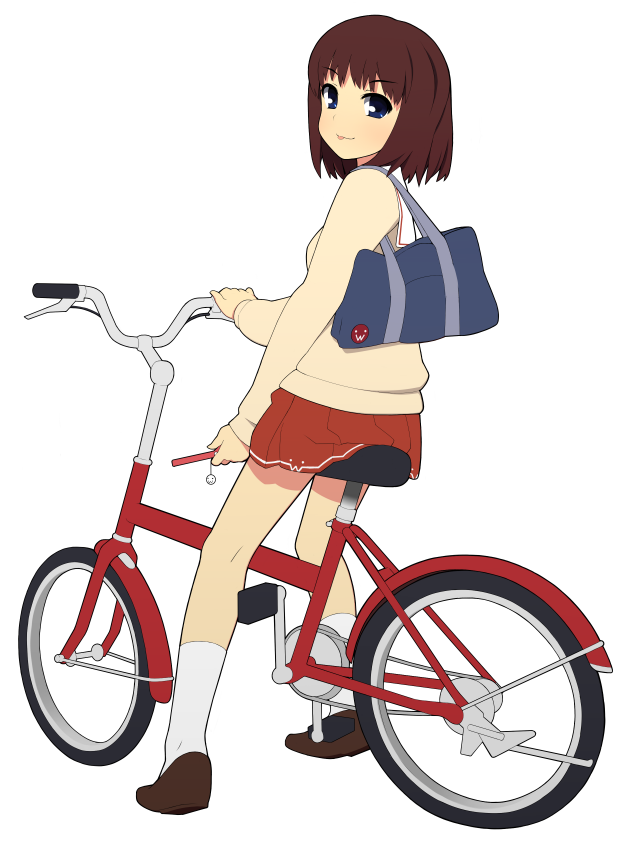eddi, :p, bicycle, blue eyes, brown hair, school uniform, serafuku, solo, tongue, tongue out