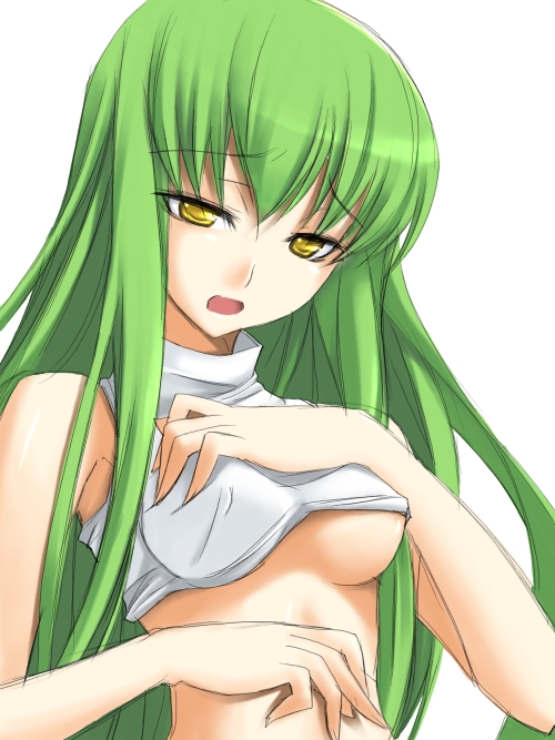 ribi, c.c., code geass, 00s, 1girl, bare shoulders, breasts, female focus, medium breasts, sleeveless, sleeveless turtleneck, solo, turtleneck, underboob
