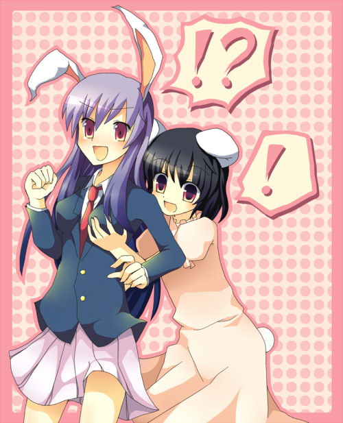 mikage natsu, inaba tewi, reisen udongein inaba, touhou, 2girls, age difference, animal ears, breasts, child, female focus, grabbing another's breast, groping, multiple girls, onee-loli, rabbit ears, yuri