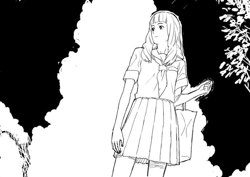 original, tagme, 1girl, female focus, greyscale, monochrome, school uniform, serafuku, solo