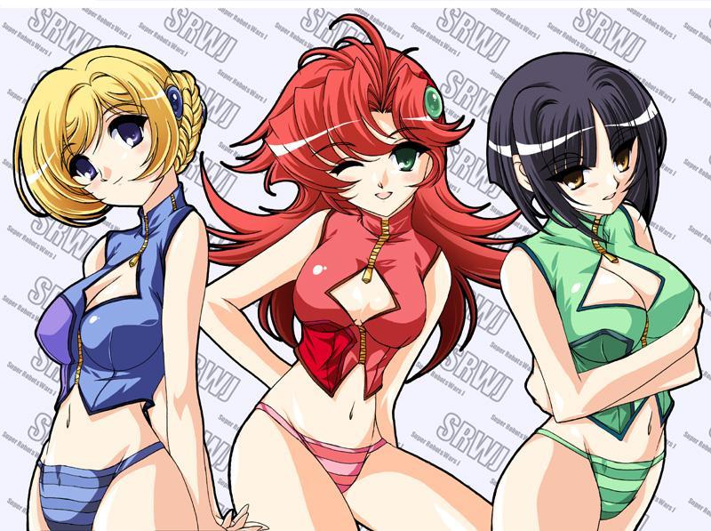 festenia muse, katia grineal, melua melna meia, banpresto, super robot wars, cosplay, panties, smile, underwear, wink