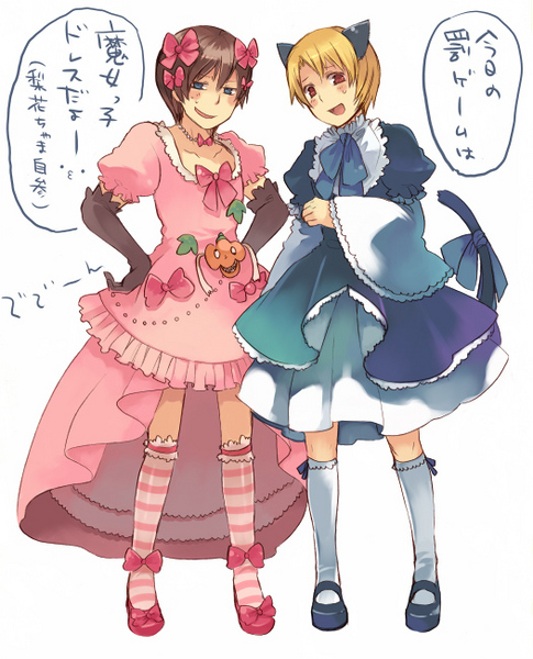 hanokage, frederica bernkastel, houjou satoshi, lambdadelta, maebara keiichi, spoo, higurashi no naku koro ni, umineko no naku koro ni, cosplay, crossdressing, dress, frederica bernkastel (cosplay), lambdadelta (cosplay), pink dress