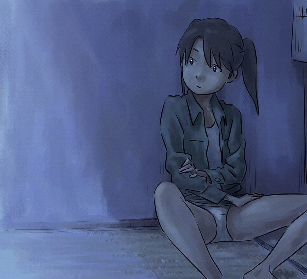tnt (aaaazzzz), amasawa yuuko, dennou coil, 00s, 1girl, female focus, indoors, jacket, loli, panties, solo, spread legs, twintails, underwear, upskirt, white panties