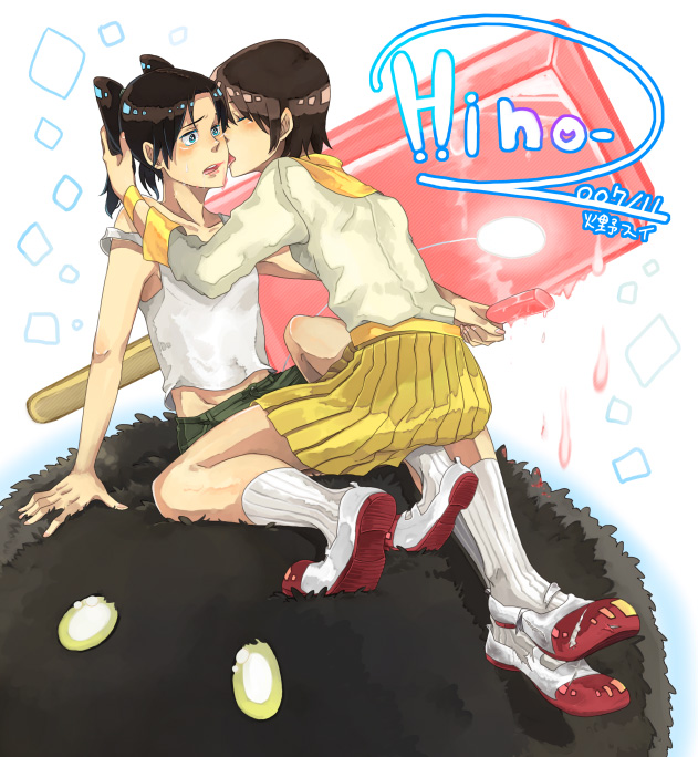 hino sui, amasawa yuuko, mojo (dennou coil), okonogi yuuko, dennou coil, 00s, 2girls, food, licking, multiple girls, popsicle, short hair, skirt, twintails, yuri