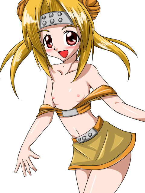 takappe, character request, double bun, flat chest, hair bun, headband, loli, skirt