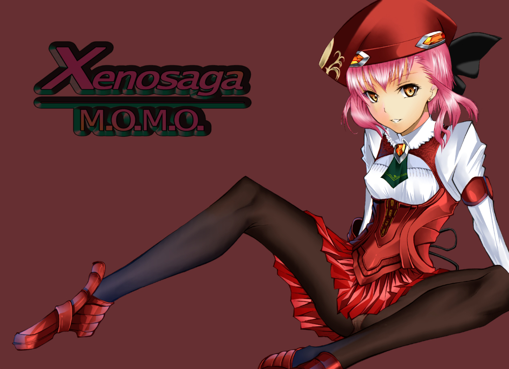 daive, momo mizrahi, xenosaga, xenosaga episode iii, bad id, bad pixiv id, 00s, 1girl, arm support, beret, breasts, covered erect nipples, female focus, hat, panties, panties under pantyhose, pantyhose, pantyshot, pink hair, simple background, sitting, skirt, small breasts, solo, spread legs, underwear, upskirt, yellow eyes