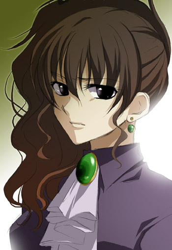 ushiromiya natsuhi, umineko no naku koro ni, 00s, brown hair, earrings, jewelry, ponytail, solo