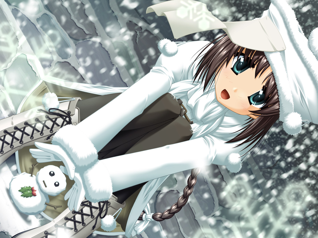 munak, ragnarok online, black hair, dutch angle, gloves, green eyes, hat, jiangshi, pantyhose, snow, snowman