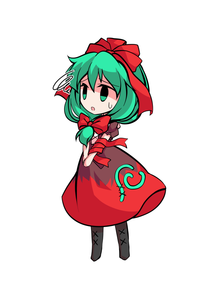 dairi, kagiyama hina, touhou, commentary request, large variant set, variant set, 1girl, arm ribbon, black boots, boots, chibi, chibi only, dress, full body, green hair, hair between eyes, hair ribbon, medium hair, own hands together, puffy short sleeves, puffy sleeves, red dress, red ribbon, ribbon, short sleeves, solo, tachi-e, transparent background