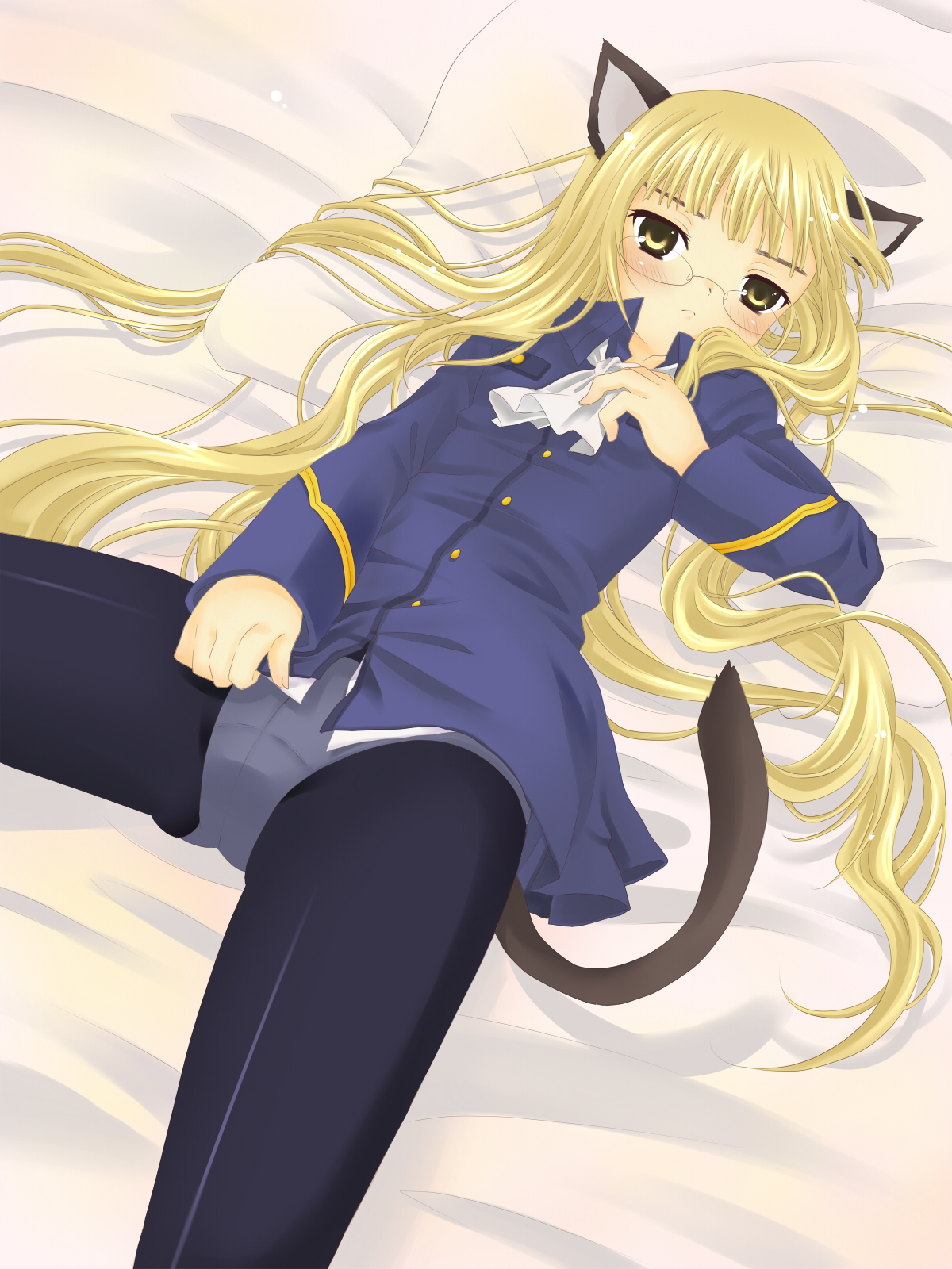 hanabana tsubomi, perrine h. clostermann, strike witches, world witches series, highres, 00s, 1girl, blonde hair, female focus, glasses, long hair, panties, panties under pantyhose, pantyhose, solo, underwear, yellow eyes
