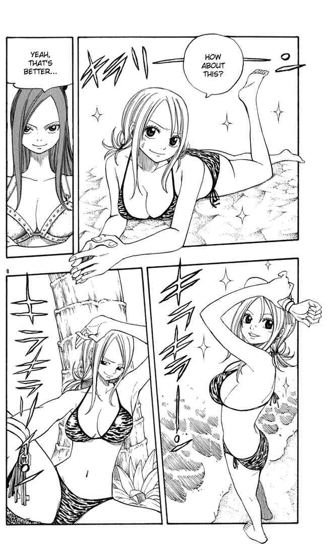 mashima hiro, erza scarlet, lucy heartfilia, fairy tail, hard-translated, third-party edit, translated, 00s, ass, bikini, breasts, cleavage, key, long hair, monochrome, scanlation, sideboob, swimsuit, text focus
