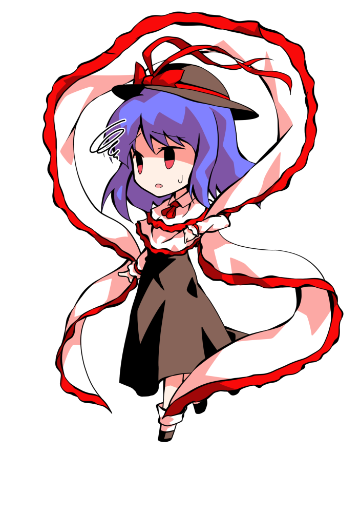 dairi, nagae iku, touhou, commentary request, large variant set, variant set, 1girl, black hat, black shoes, black skirt, capelet, chibi, chibi only, frilled capelet, frills, full body, hagoromo, hat, long skirt, long sleeves, medium hair, purple hair, shawl, shirt, shoes, skirt, socks, solo, tachi-e, transparent background, white shirt, white socks