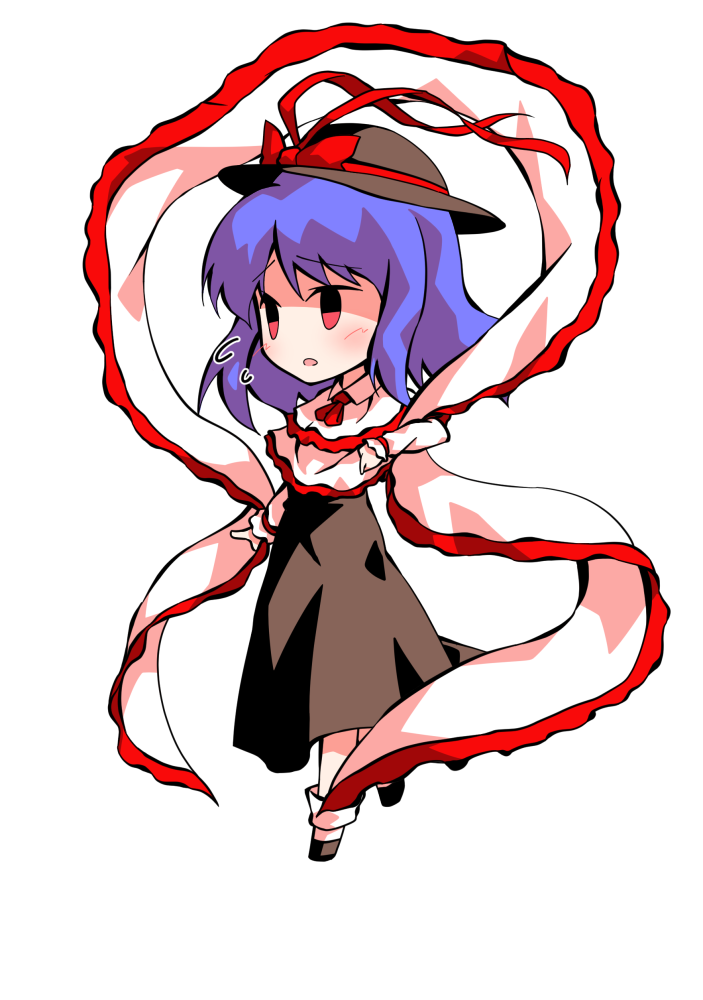 dairi, nagae iku, touhou, commentary request, large variant set, variant set, 1girl, black hat, black shoes, black skirt, capelet, chibi, chibi only, frilled capelet, frills, full body, hagoromo, hat, long skirt, long sleeves, medium hair, purple hair, shawl, shirt, shoes, skirt, socks, solo, tachi-e, transparent background, white shirt, white socks