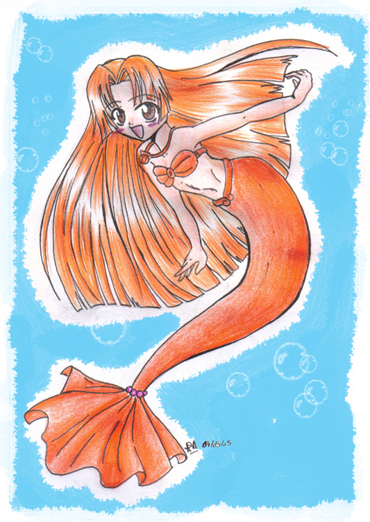 seira (mermaid melody pichi pichi pitch), mermaid melody pichi pichi pitch, 00s, 1girl, female focus, mermaid, monster girl, orange hair, solo