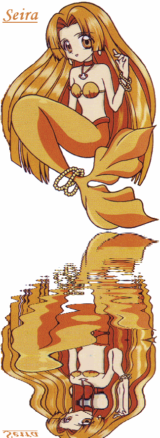 seira (mermaid melody pichi pichi pitch), mermaid melody pichi pichi pitch, animated, animated gif, 00s, bikini, bracelet, jewelry, long hair, mermaid, monster girl, orange eyes, orange hair, reflection, shell, shell bikini, simple background
