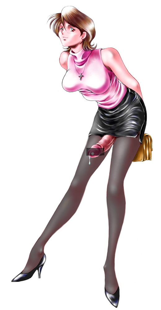 dusty heaven, 1futa, censored, futanari, high heels, pantyhose, penis, precum, shoes, solo