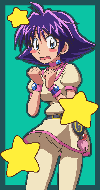 awa, amelia wil tesla seyruun, slayers, 1girl, aqua background, female focus, jaggy lines, oekaki, pentacle, solo, star (symbol)