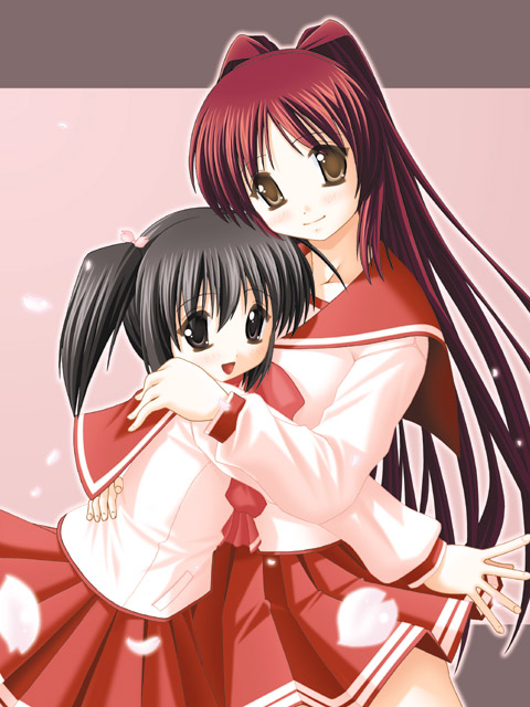 kousaka tamaki, yuzuhara konomi, to heart (series), to heart 2, tagme, 00s, 2girls, hug, multiple girls, red hair, school uniform, serafuku