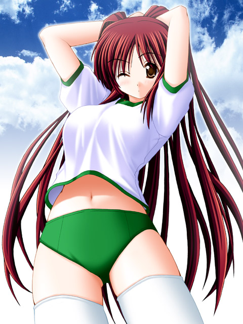 kousaka tamaki, to heart (series), to heart 2, tagme, 00s, gym uniform, red hair, thighhighs