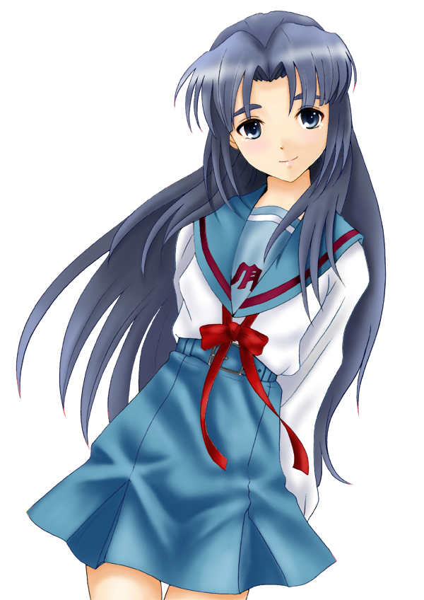 kishida-shiki, asakura ryoko, suzumiya haruhi no yuuutsu, 00s, blue eyes, blue hair, long hair, school uniform, serafuku, solo