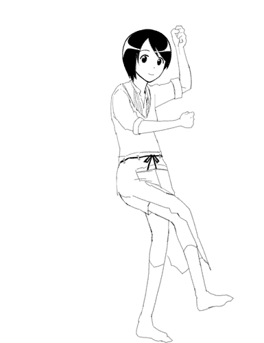 hiwatari, shimau, yotsubato!, animated, animated gif, lowres, 1girl, apron, dancing, female focus, greyscale, looking at viewer, monochrome, short hair, simple background, sleeves rolled up, smile, solo, white background