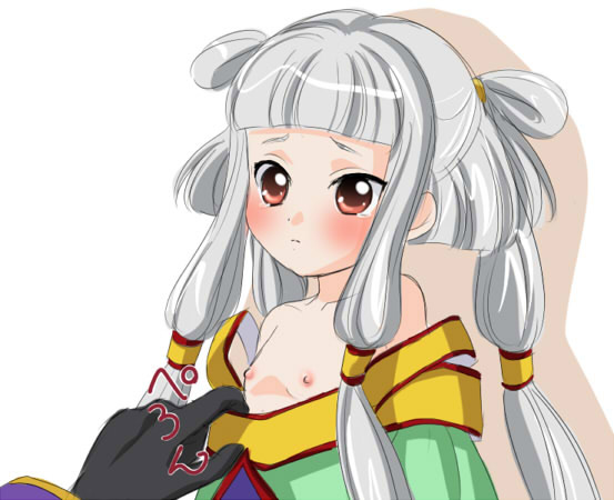 ochanomizu doggu, tianzi, code geass, silver hair, 00s, 1girl, blush, female focus, flat chest, nipple slip, nipples, red eyes, solo, solo focus