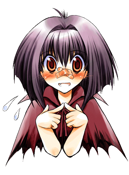 kagesaki yuna, maaka karin, karin, 00s, bandages, bandaid, blush, cape, hair intakes, purple hair, red eyes, solo, transparent background, upper body