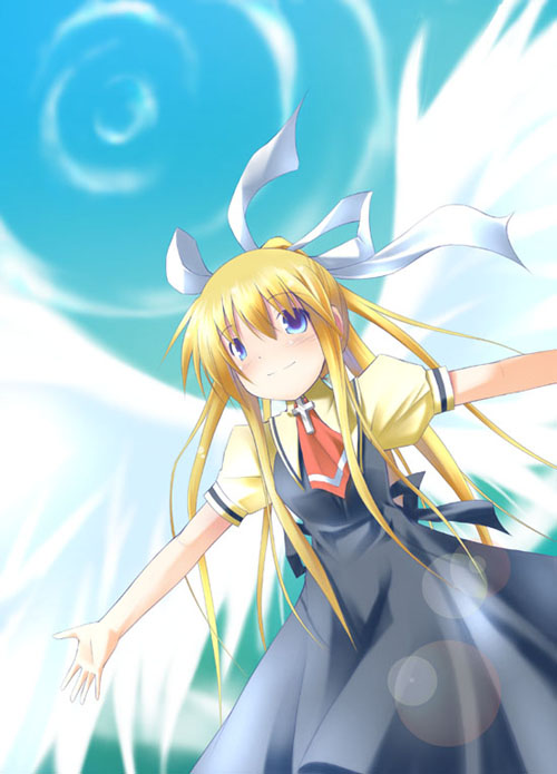 dousaki shin'ya, kamio misuzu, air (visual novel), 00s, 1girl, blonde hair, female focus, ribbon, solo, wings