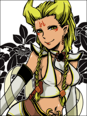da ji, musou orochi, lowres, alternate costume, blonde hair, braid, lipstick, makeup, solo, twin braids, yellow eyes