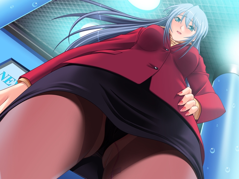 nozokima 2, character request, game cg, 1girl, blue eyes, blue hair, blush, business suit, discreet vibrator, female focus, formal clothes, from below, long hair, matching hair/eyes, nail polish, object insertion, panties, pantyshot, pencil skirt, pink nails, public indecency, public vibrator, sex toy, skirt, skirt suit, solo, suit, thighhighs, underwear, upskirt, vaginal, vaginal object insertion, vibrator, vibrator under clothes, vibrator under panties