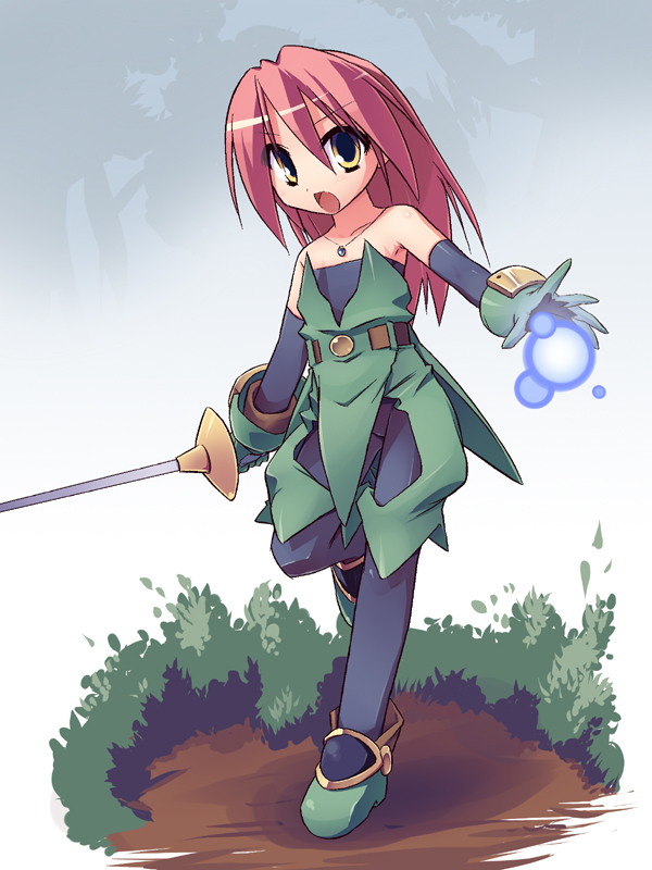 mof, redrantem, tomoshibi hidekazu, original, 1girl, female focus, magic, red hair, solo, sword, weapon, yellow eyes