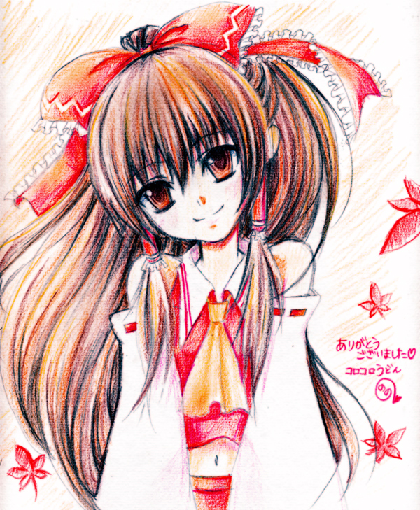 nonoko, yuuka nonoko, hakurei reimu, touhou, traditional media, 1girl, female focus, shikishi, solo