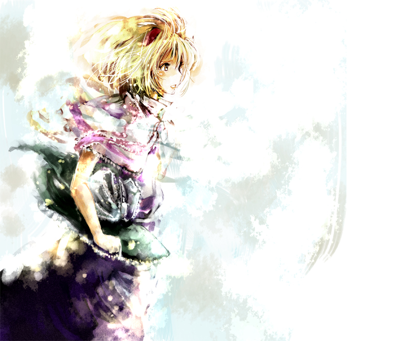 yae (mono110), alice margatroid, touhou, 1girl, blonde hair, blue dress, capelet, dress, expressionless, female focus, from side, hairband, profile, short hair, solo, upper body