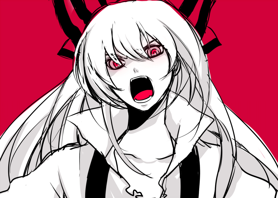 harano, fujiwara no mokou, touhou, 1girl, angry, female focus, monochrome, red background, red theme, solo, spot color
