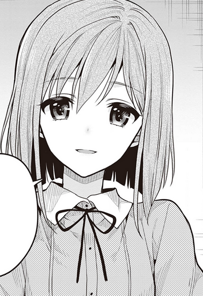 hara tsumoi, kono shima ni wa midara de jaaku na mono ga sumu, non-web source, 1girl, collared dress, contrast collar, dress, greyscale, monochrome, neck ribbon, ribbon, short hair, smile, upper body, yoruto umi