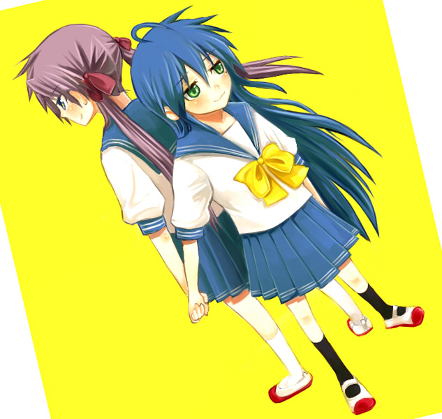 kochoko, hiiragi kagami, izumi konata, lucky star, 00s, 2girls, mole, mole under eye, multiple girls, school uniform, serafuku