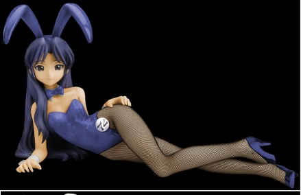 asakura ryoko, kisaragi chihaya, idolmaster, idolmaster (classic), idolmaster 1, suzumiya haruhi no yuuutsu, lowres, photo (medium), third-party edit, 00s, animal ears, blue bow, blue bowtie, blue hair, bow, bowtie, breasts, cleavage, detached collar, fake animal ears, figure, figure (medium), fishnet pantyhose, fishnets, flat chest, half updo, hand on own hip, high heels, long hair, pantyhose, playboy bunny, rabbit ears, shoes, solo