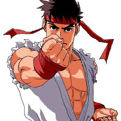 ug (ugg), ryu (street fighter), capcom, street fighter, bad id, bad pixiv id, lowres, 1boy, clenched hand, clenched hands, forked eyebrows, male focus, oekaki, solo