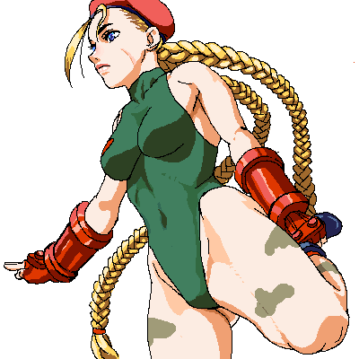 ug (ugg), cammy white, capcom, street fighter, bad id, bad pixiv id, lowres, 1girl, beret, braid, female focus, hat, leotard, oekaki, solo, twin braids
