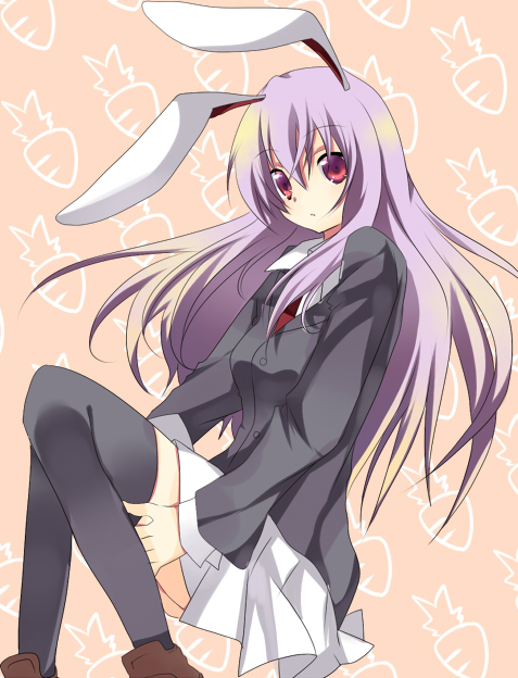 ichi (artist), ichi (bji), kokoro na, reisen udongein inaba, touhou, bad id, bad pixiv id, 1girl, animal ears, female focus, long hair, purple hair, rabbit ears, skirt, solo, thighhighs