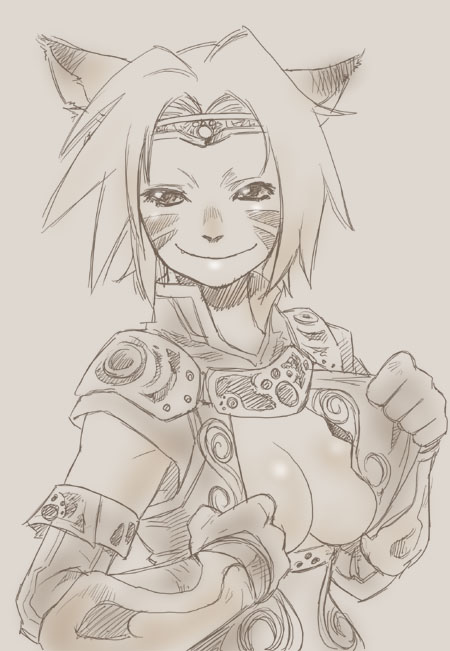 mithra (ff11), monk (final fantasy), final fantasy, final fantasy xi, 00s, 1girl, animal ears, breasts, female focus, monk, smirk, solo