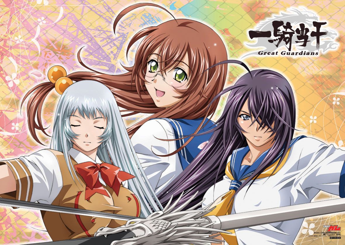 chouun shiryuu, kan'u unchou, ryuubi gentoku, ikkitousen, tagme, 00s, 3girls, breasts, long hair, multiple girls, sword, weapon