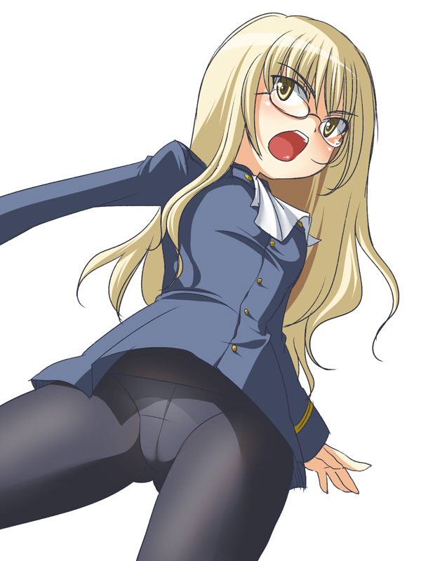 jyuru, perrine h. clostermann, strike witches, world witches series, 00s, 1girl, blonde hair, crotch seam, female focus, glasses, long hair, panties, panties under pantyhose, pantyhose, solo, underwear, yellow eyes