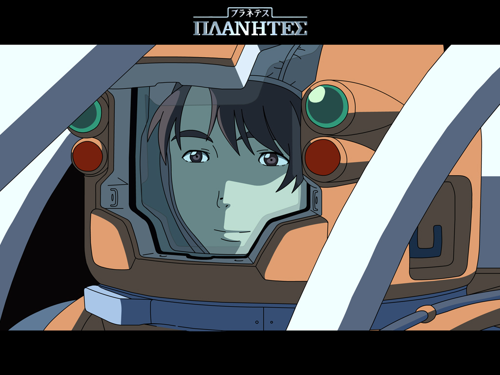 tanabe ai, planetes, light, 1girl, astronaut, copyright name, female focus, helmet, letterboxed, solo, spacesuit, upper body