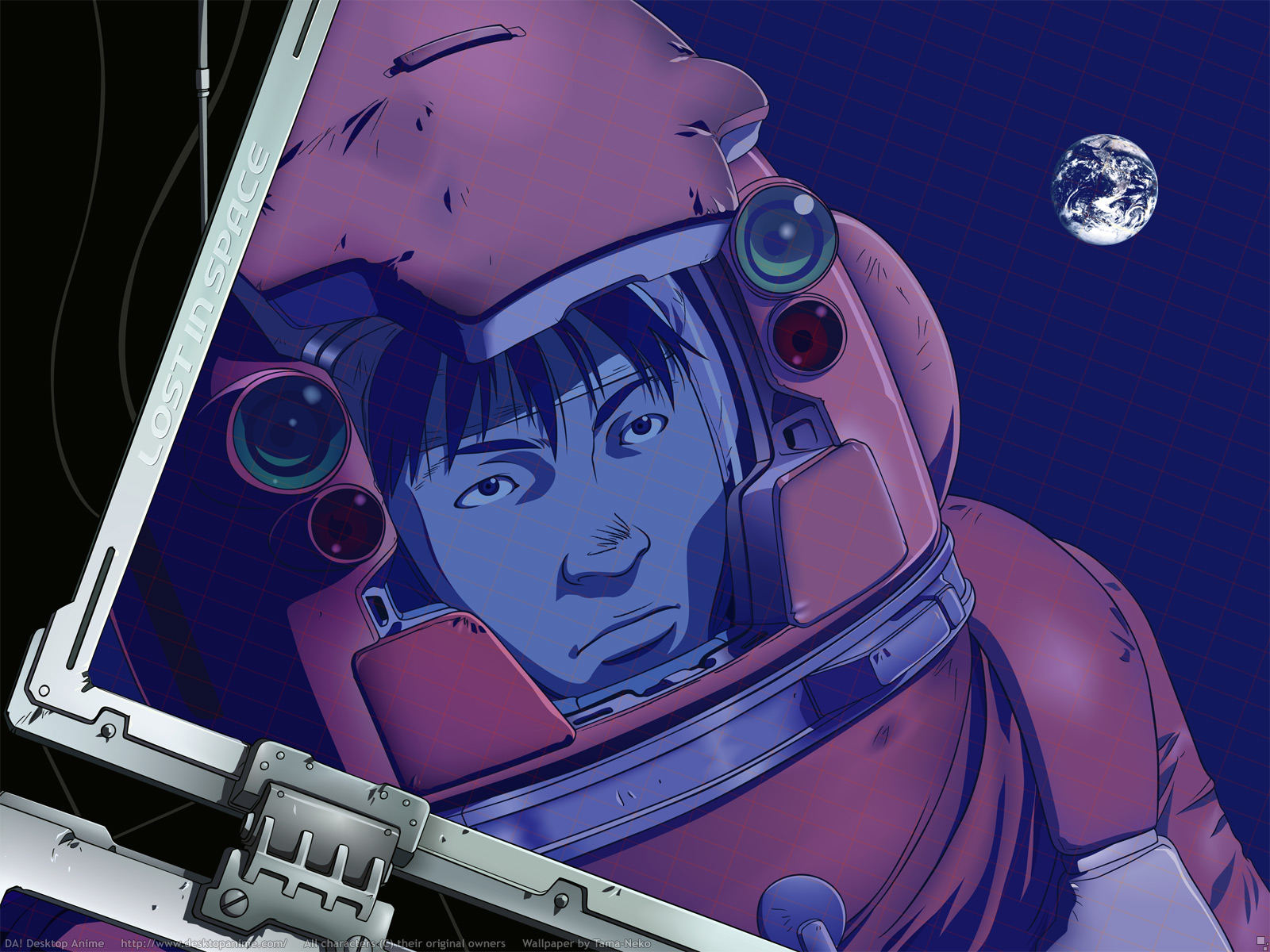 hoshino hachirouta, planetes, highres, 1boy, earth (planet), male focus, planet, reflection, solo, space, spacesuit