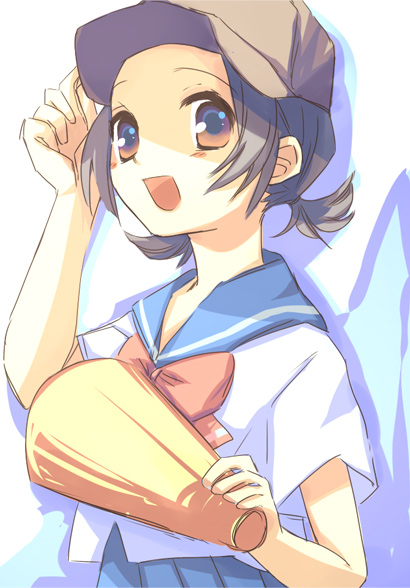 yamada ako, original, 1girl, female focus, hat, school uniform, serafuku, solo